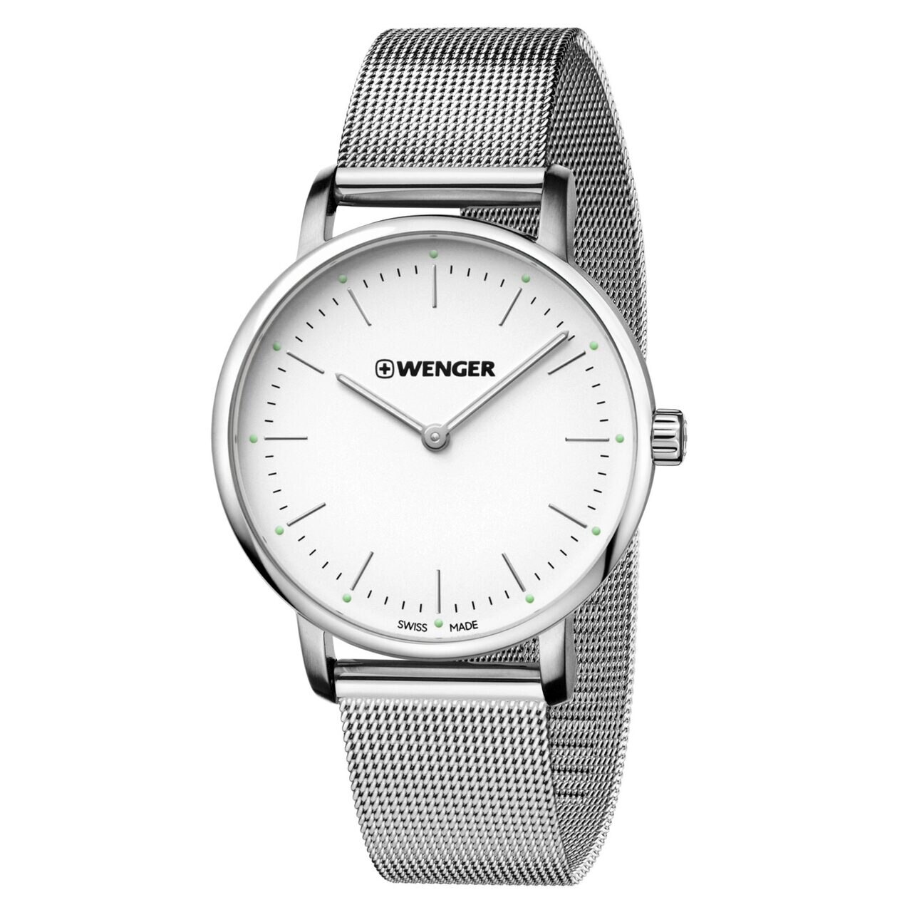 Ceas de dama Wenger 01.1721.111, Saphir 35 mm, 10 ATM, Argintiu