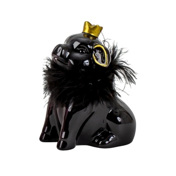 Pusculita din Ceramica, NAGO, Porcusor Negru, Printesa cu Coroana aurie si cu fular din Pene, H12.5 cm Pusculita din Ceramica, NAGO, Porcusor Negru, Printesa cu Coroana aurie si cu fular din Pene, H12.5 cm