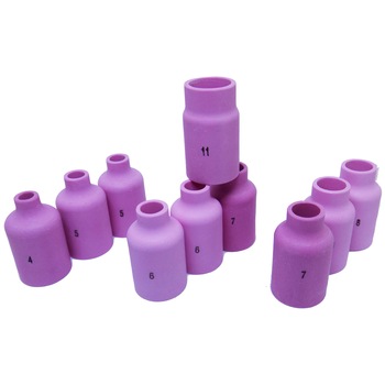 Set 10 buc, duze ceramice, pentru lentila standard a pistoletului WIG SR 17/18/26 sau WP17/18/26 Set 10 buc, duze ceramice, pentru lentila standard a pistoletului WIG SR 17/18/26 sau WP17/18/26