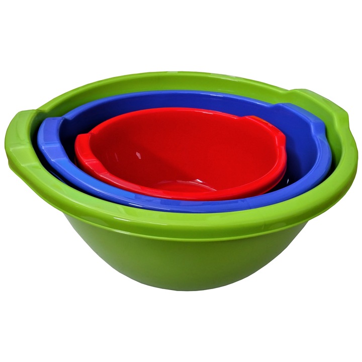 Set 3 ligheane rotunde cu manere ND, color mix (5+12+20 litri)