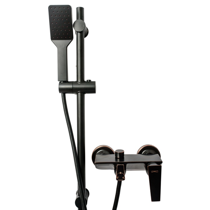 Стенен смесител за вана с душ гарнитура с решетка античен черен TRENDY S