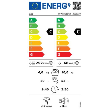 Masina de spalat rufe cu uscator AEG L9WBA61BC, Spalare 10 kg, Uscare 6kg, 1600 RPM, Clasa C, Motor Inverter cu Magnet Permanent, SensiDry, Pompa de caldura, WiFi, Alb
