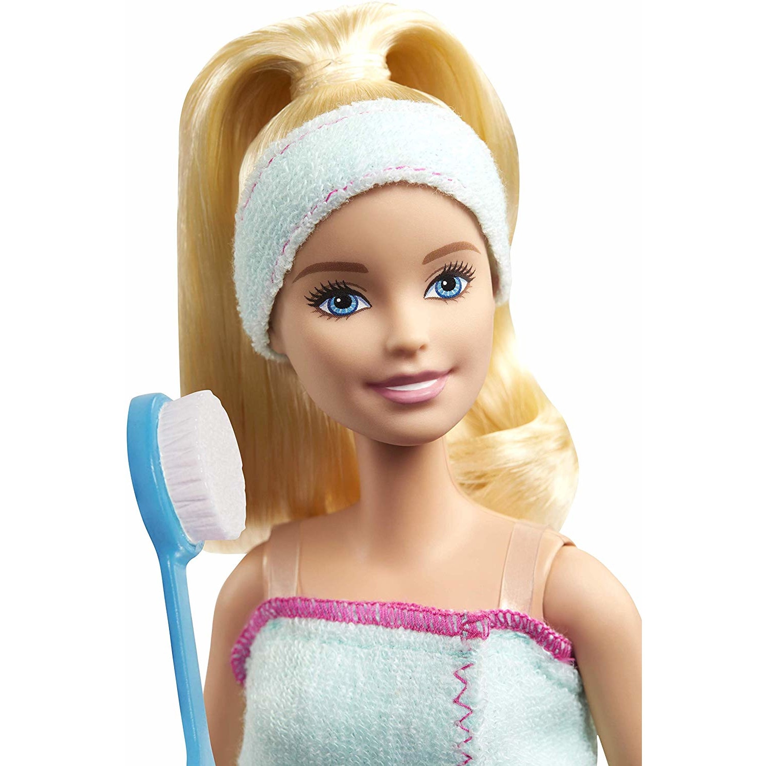 Papusa Barbie roscata, o zi la yoga, articulatii mobile, 8 accesorii si catel