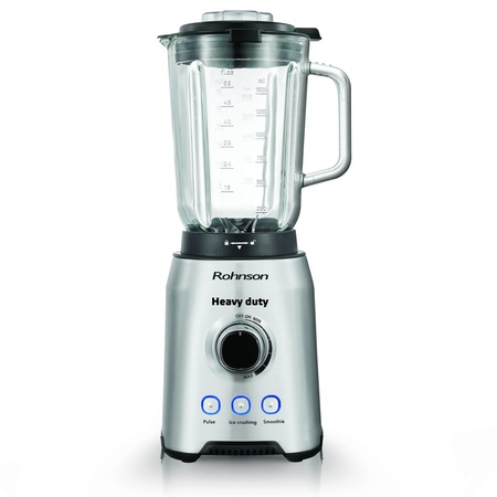 Blender de masa profesional Rohnson R583, Heavy Duty, 1400W, 20.000 rpm, cana sticla, 1.5L, 6 cutite titan, 3 viteze+Pulse, 88dB, argintiu/negru