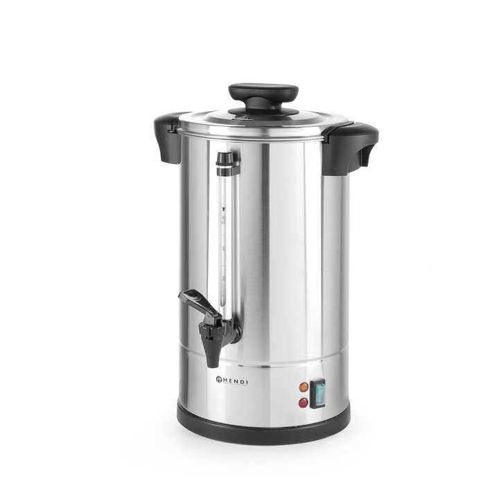 Boiler pentru bauturi calde cu pereti dubli Hendi, 1300 W, 10 L, Temp 30 - 100˚C, Argintiu, sistem inchidere “Twist-lock”, Inox, 310x330x(H)490 mm