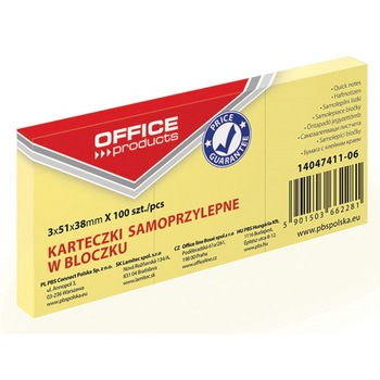 Notite Adezive OFFICE Products, 38x51 mm, 3x100 File, 70 g/m², Culoare Galben Pal Notite Adezive OFFICE Products, 38x51 mm, 3x100 File, 70 g/m², Culoare Galben Pal