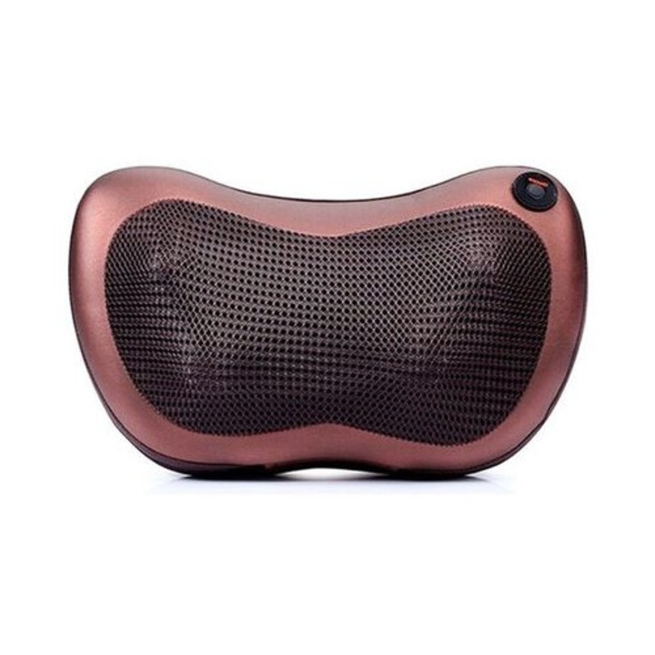 Aparat De Masaj Cervical sau Lombar, Vibratii si Caldura, Portabil, Tip Perna, Culoare Maro