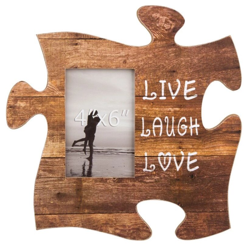 Rama foto Zola®, forma puzzle cu text Live, laugh, love, 15x10 cm