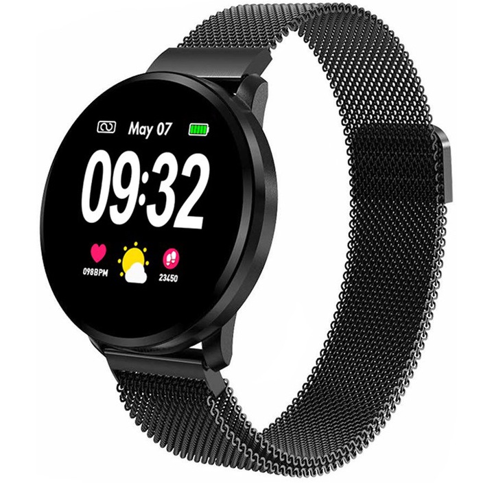 Смарт часовинк LikeSmartFiT ConnectForce, 1,22" сензорен HD дисплей, известия, мониторинг на сърдечната честота и кръвното налягане, крачкомер, контролна камера, черен металик