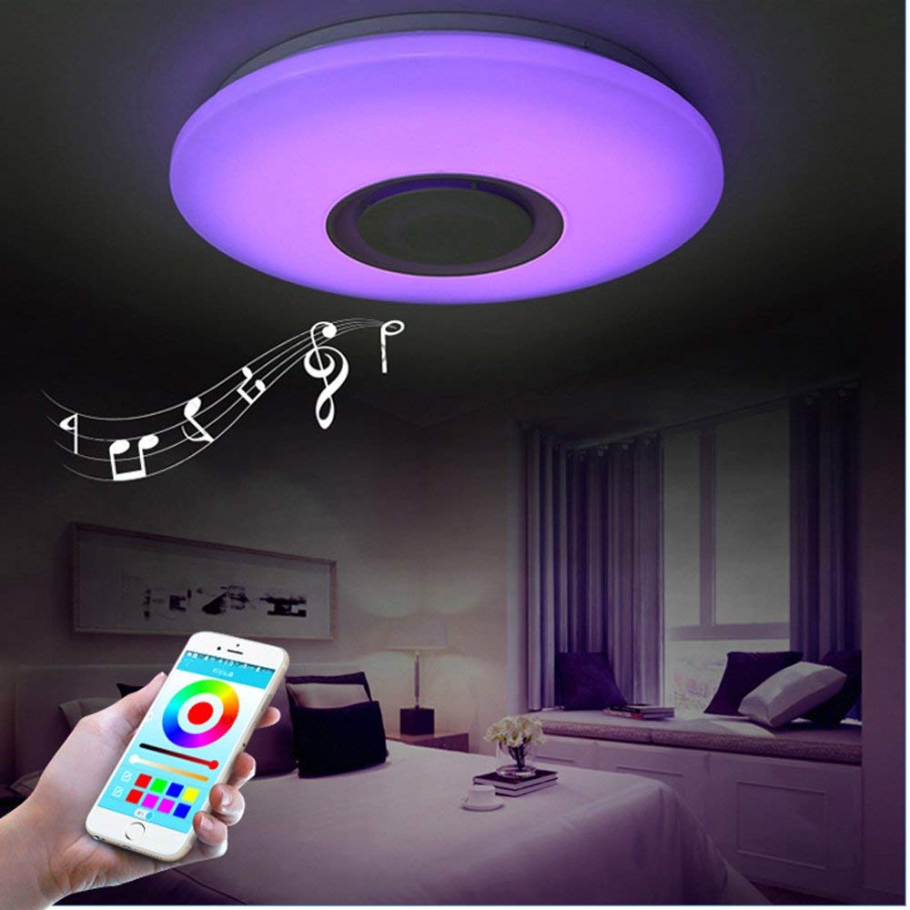 Plafoniera LED Smart, Putere 36 W, Difuzor Integrat, Lumini RGB, Conexiune  Wireless Android & iOS, Luminozitate & Caldura Ajustabile, Design Modern,  Alb 