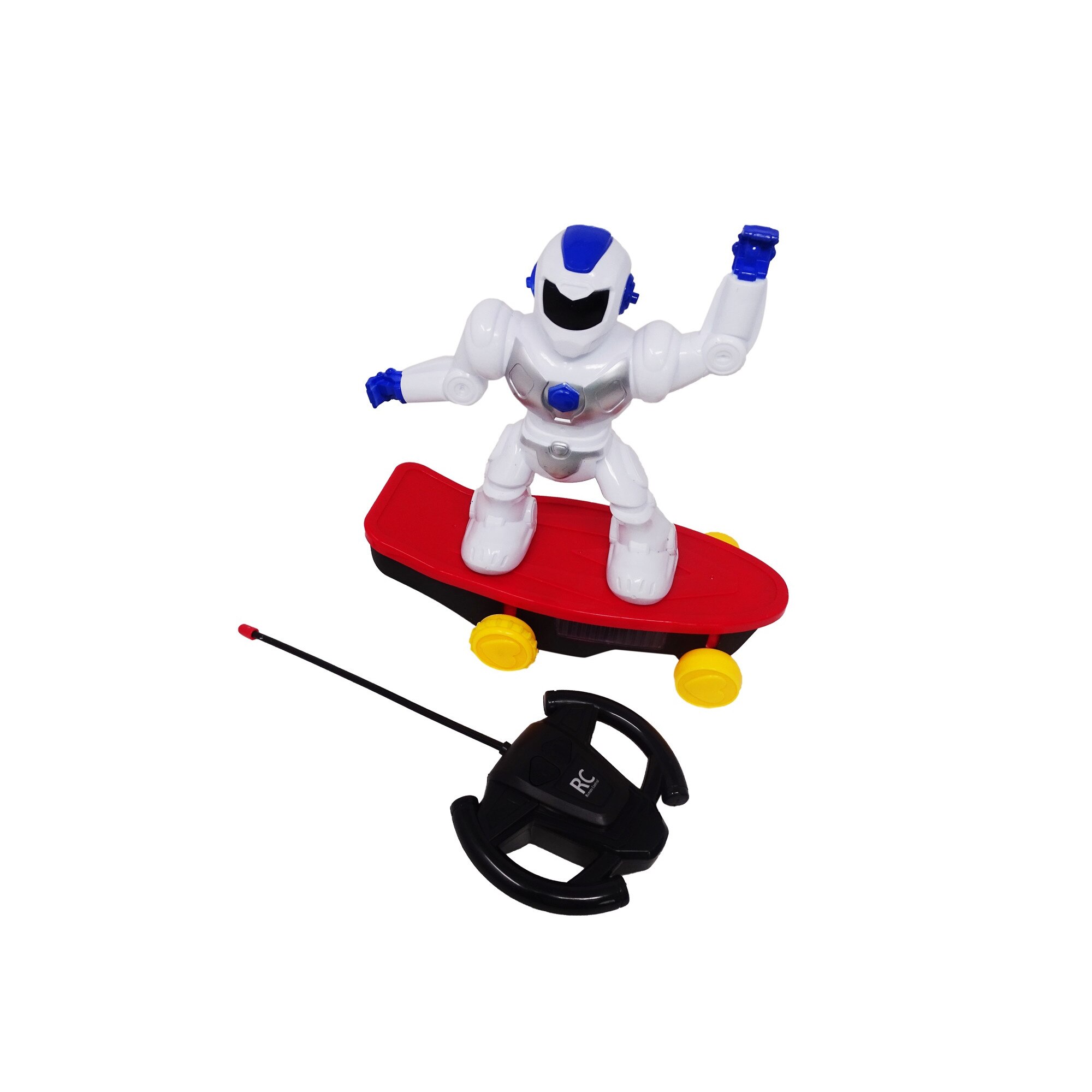 Robotul de pe Skateboard cu Telecomanda, Lumini si Melodii, Alb/Albastru