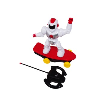 Robotul de pe Skateboard cu Telecomanda, Lumini si Melodii, Alb-Rosu Robotul de pe Skateboard cu Telecomanda, Lumini si Melodii, Alb-Rosu