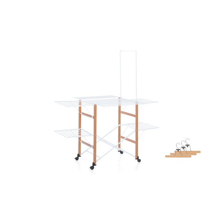 Foppapedretti Prémium csomag, SUPERGULLIVER WOOD ruhaszárító, kapacitása 35m, kihúzható, 3 db ROSITA akasztókészlet, tömör bükkfa, kapcsokkal