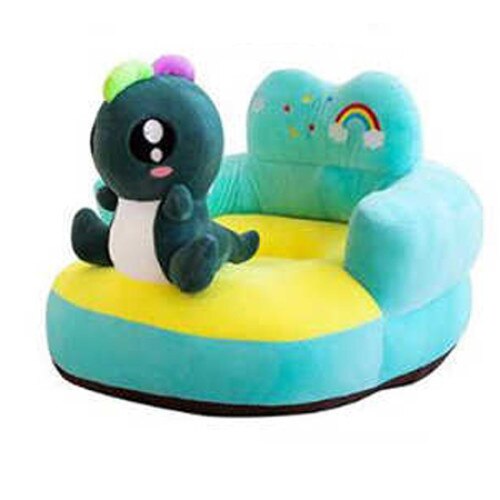 Fotoliu pentru bebe din plus moale si catifelat, cu spatar Baby Dino bleu cu gri - Krista®