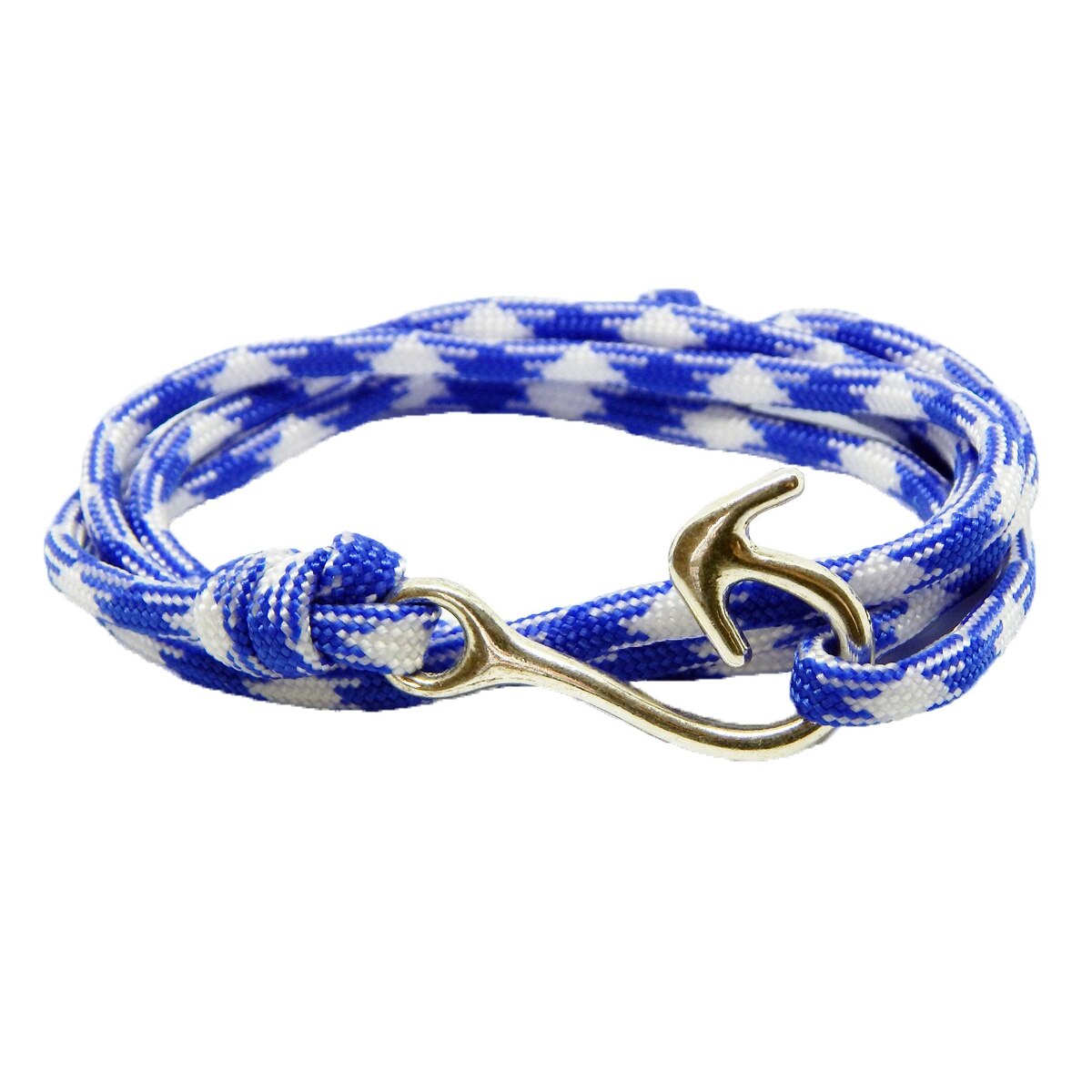 Bratara reglabila din snur paracord alb cu albastru