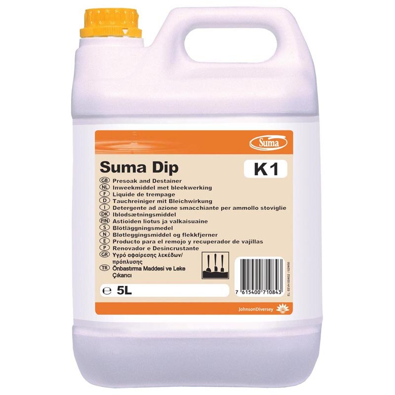 Detartrant clorinat pentru indepartarea petelor dificile de pe pahare si vesela Suma Dip K1 5L