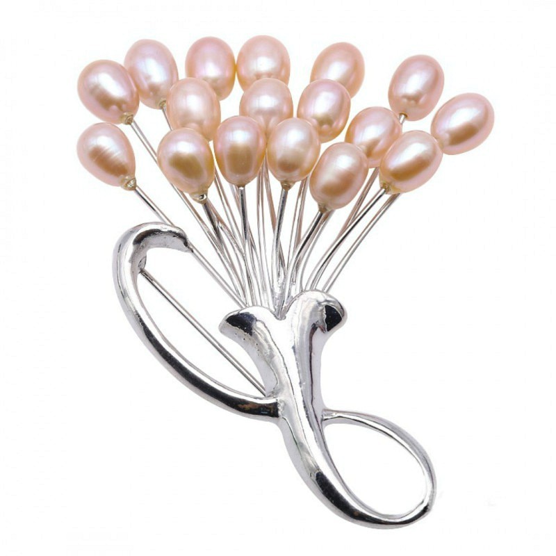 Brosa Pandantiv Buchet de Flori cu Perle Naturale Crem