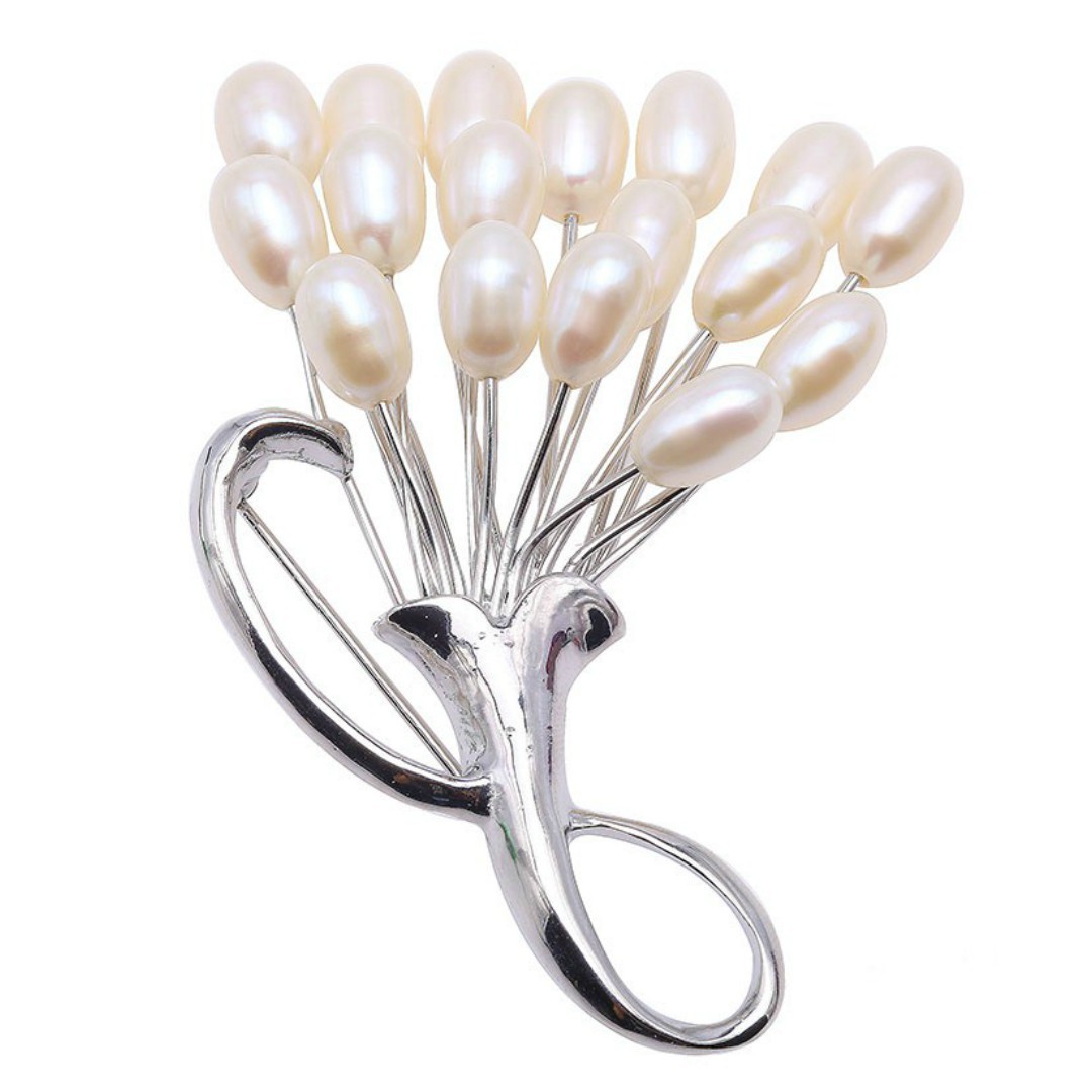 Brosa Pandantiv Buchet de Flori cu Perle Naturale Albe