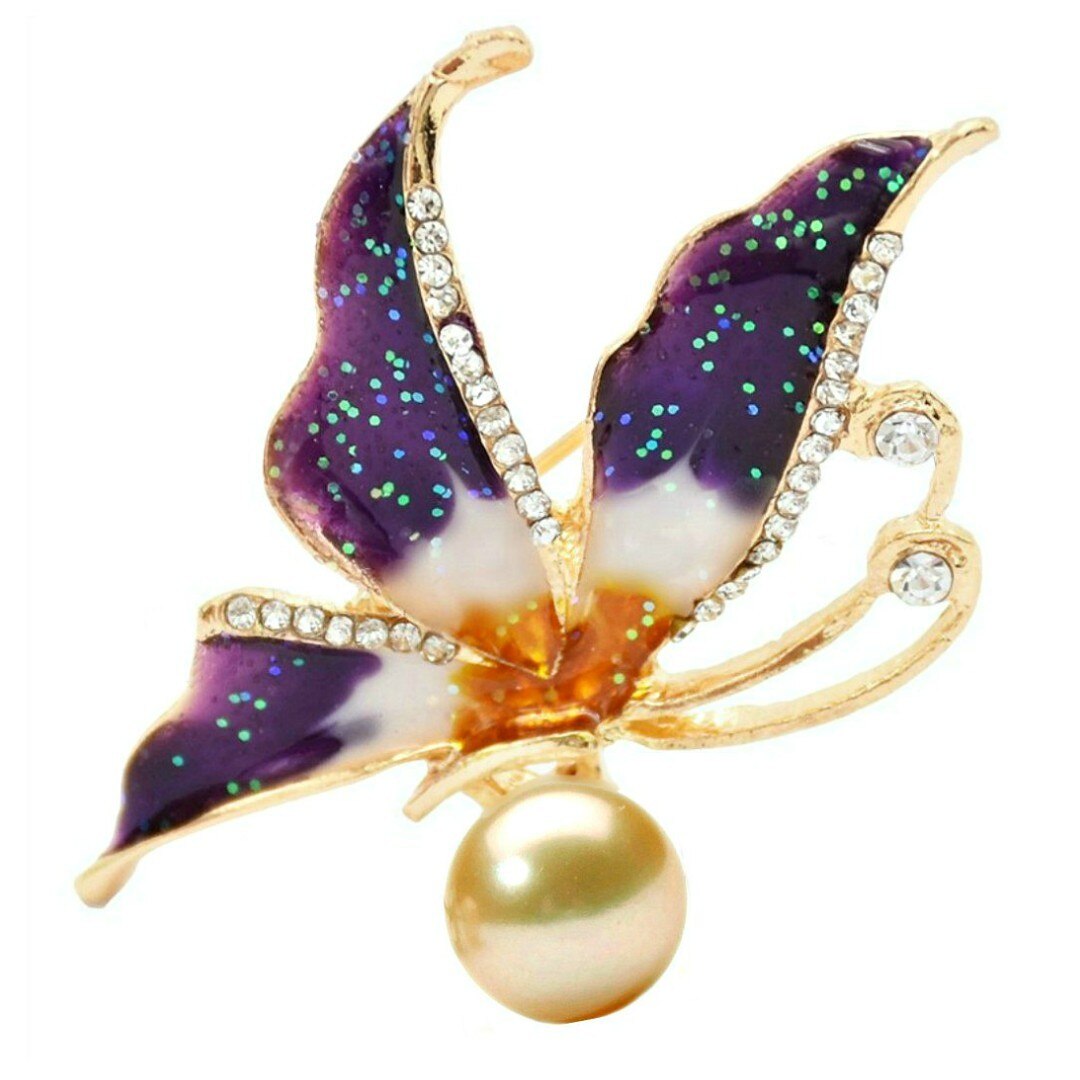 Brosa Pandantiv Fluture Mov cu Perla Naturala Crem