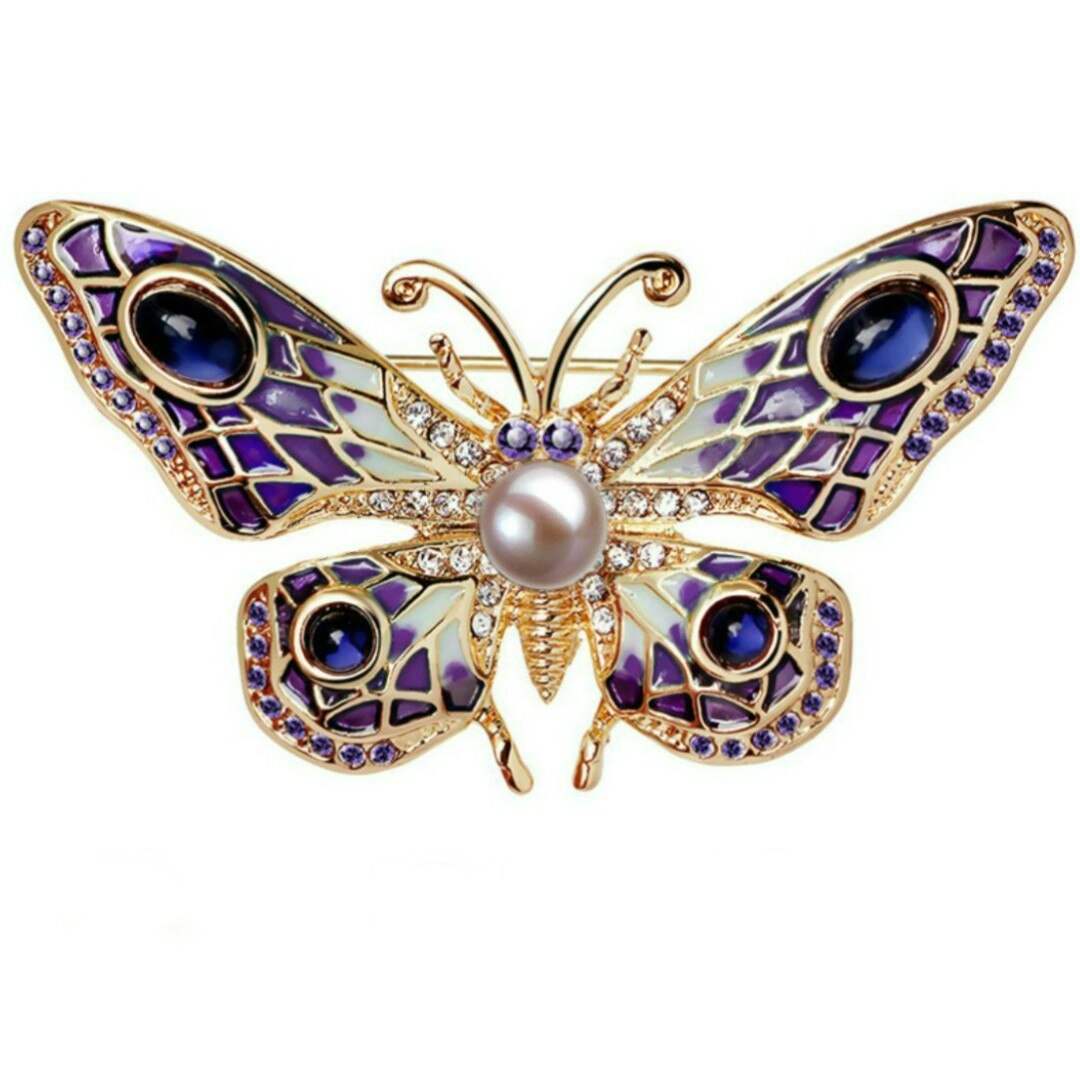 Brosa Pandantiv Fluture Mov Ochi de Pisica cu Perla Naturala Lavanda de 8 mm