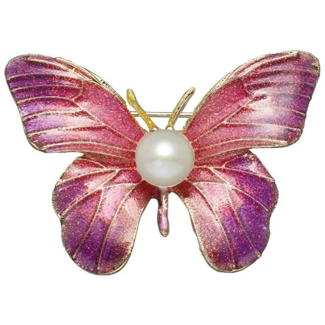 Brosa Pandantiv Fluture Mov cu Perla Naturala Alba de 8 mm