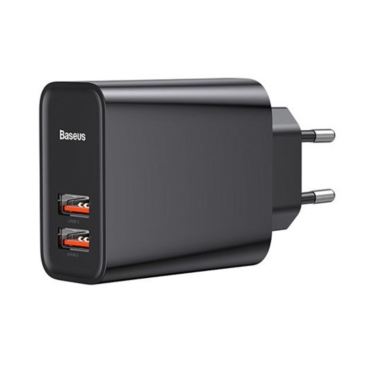 Incarcator Retea Baseus Speed Dual Port USB, Incarcare Rapida QC3.0 PPS pentru Telefon si Tableta, Priza Europa 4.5V, 5V, 9V, 12V, 20V