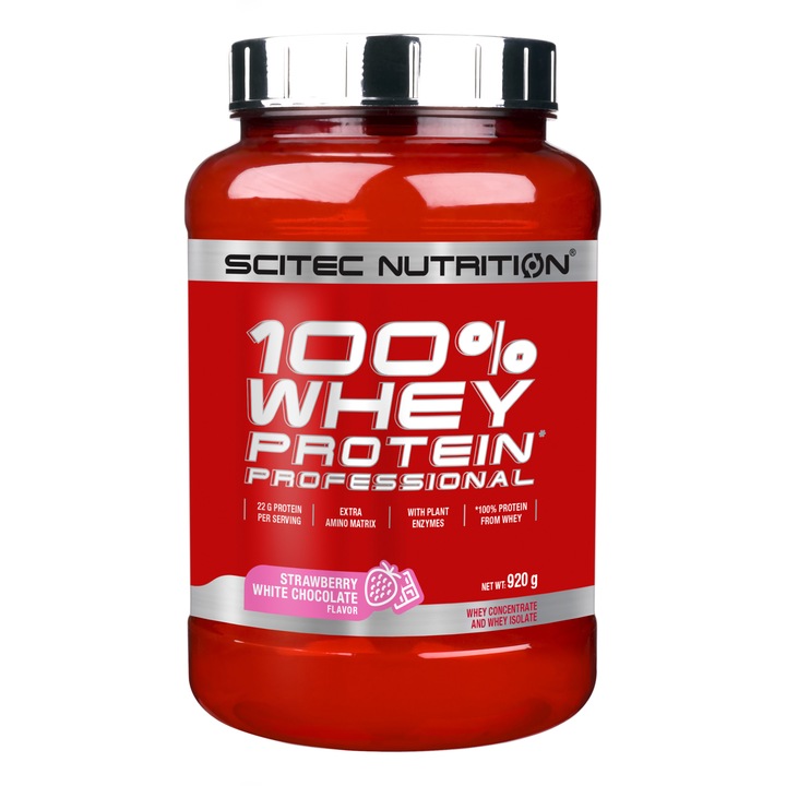 Енергизиращ прах Scitec 100% суроватъчен протеин Професионална ягода с бял шоколад 0,920 кг