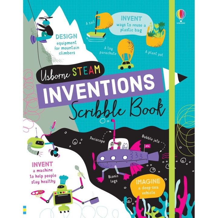 Carte "Inventions Scribble Book", cu coperta tare, 7 ani+, Usborne
