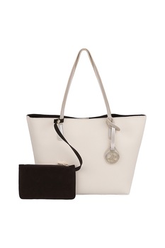 Beverly Hills Polo Club, Geanta de piele ecologica, cu bareta de umar si portofel detasabil, Crem/Maro inchis Beverly Hills Polo Club, Geanta de piele ecologica, cu bareta de umar si portofel detasabil, Crem/Maro inchis