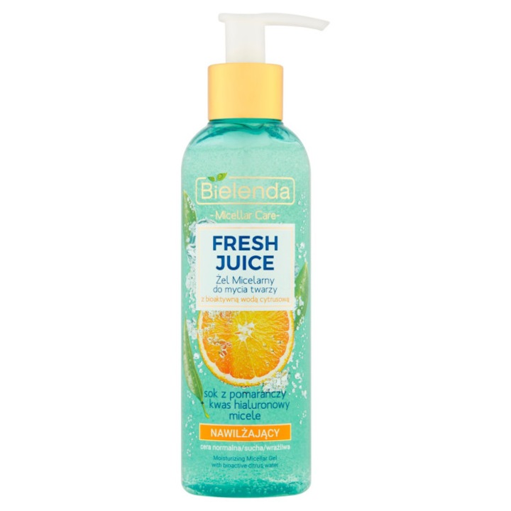 Озаряващ мицеларен гел за почистване на кожата, с цитрусови плодове и портокали, Bielenda Fresh Juice, 190 g