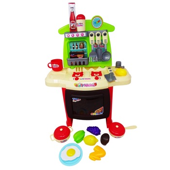 Set Bucatarie pentru Copii cu Sunete, Lumini, Accesorii, 25 Piese, Verde-Maro Set Bucatarie pentru Copii cu Sunete, Lumini, Accesorii, 25 Piese, Verde-Maro