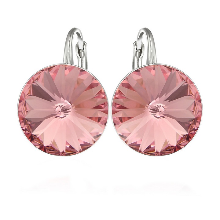 Cercei Argint 925 placat cu rodiu cu cristale Swarovski® Rivoli 10mm Leverback - Light Rose