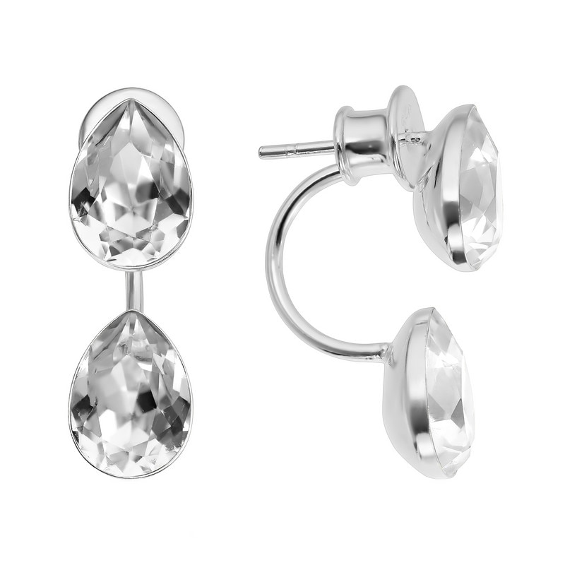 Cercei Argint 925 placat cu rodiu cu cristale Swarovski® Fancy Pear 10mm Font Back Crystal Clear