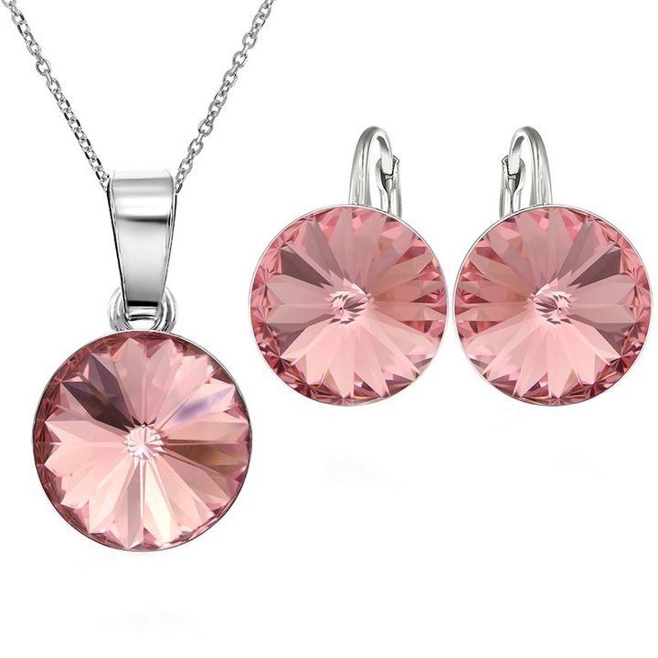 Sterling Silver 925 ródium bevonattal, Swarovski® kristályokkal Rivoli 10 mm-es ékszer szett lánccal - Light Rose