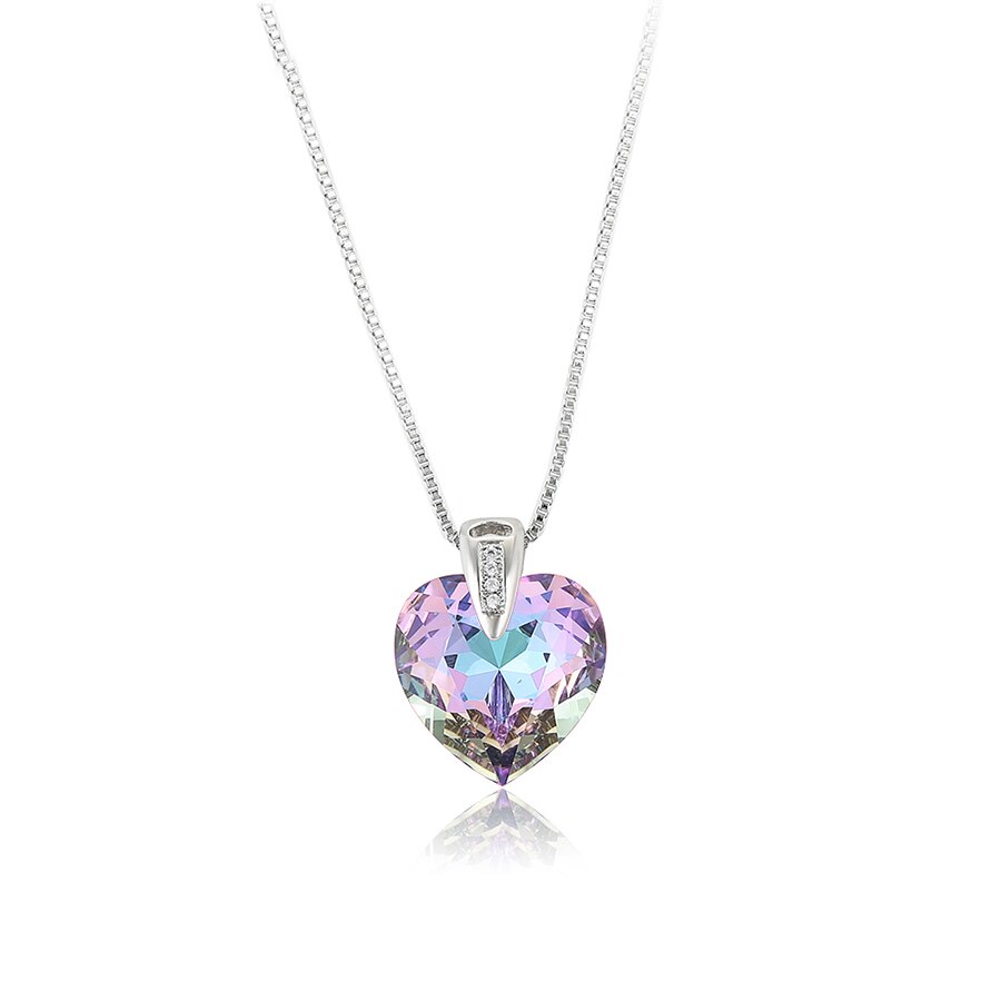 Colier MBrands Placat cu Aur Alb Rodiat cu Pandantiv® Crystals, forma inima, culoare liliac