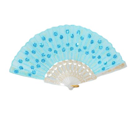 Evantai fashion ,din material textil, design de broderie,D&J Exclussive, albastru deschis