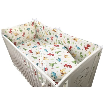 Lenjerie de pat bebelusi 120x60 cm cu aparatori laterale pufoase Deseda Dinozauri Lenjerie de pat bebelusi 120x60 cm cu aparatori laterale pufoase Deseda Dinozauri