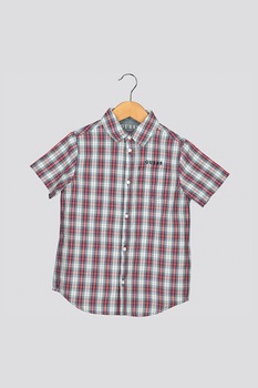 GUESS JEANS, Camasa cu maneci scurte si imprimeu in carouri, Rosu/Bleumarin/Alb, 130-134 CM GUESS JEANS, Camasa cu maneci scurte si imprimeu in carouri, Rosu/Bleumarin/Alb, 130-134 CM