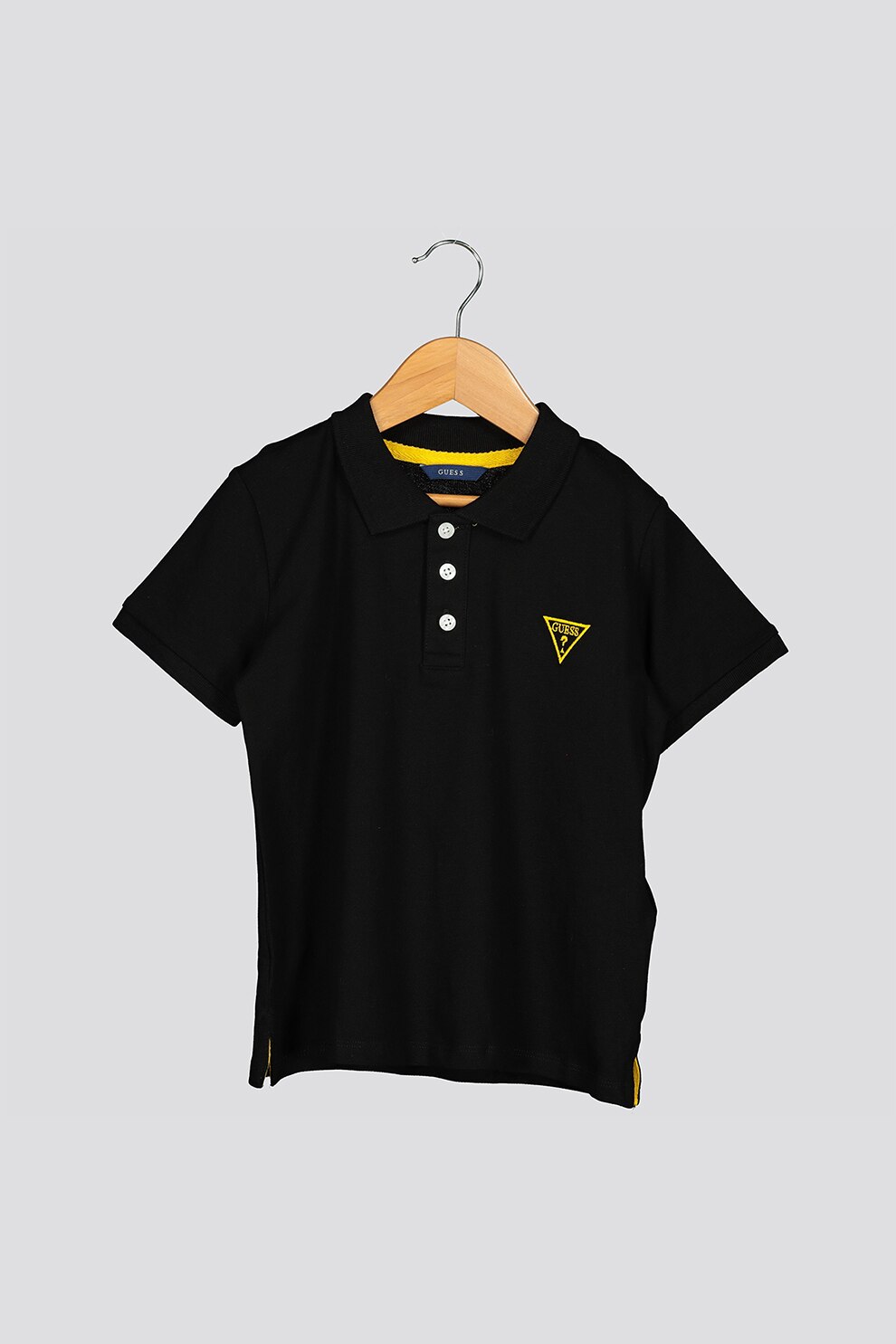 GUESS JEANS, Tricou polo cu detaliu logo brodat, Negru
