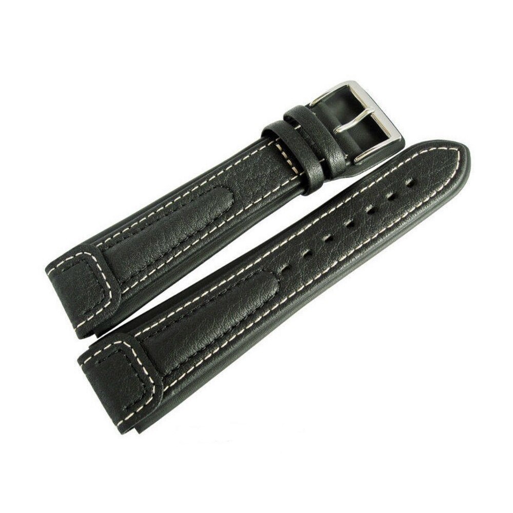 Curea de ceas Di-Modell Chronissimo 1370-10242, 24mm, Negru, catarama argintie, cusatura alba