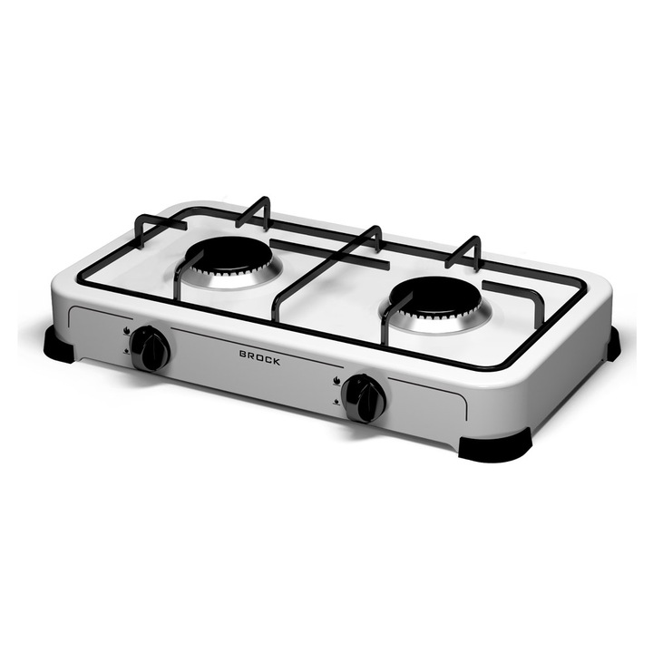 Газов котлон с две нагревателни зони BROCK GS 002 W, 46x26 cm, LPG, Железен корпус, Бял