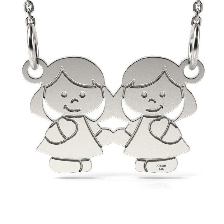 Colier din aur alb model Fetite surori