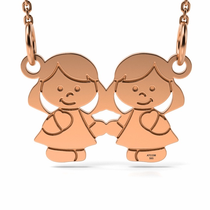 Colier din aur roz model Fetite surori