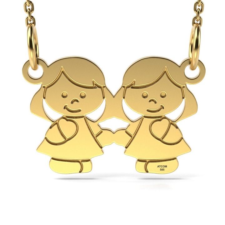 Colier din aur galben model Fetite surori