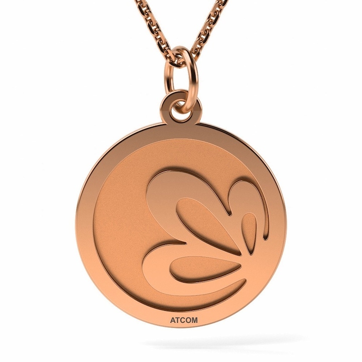 Lantisor cu pandantiv din aur roz model Floare de lotus gravata