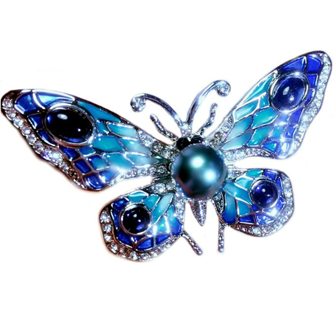 Brosa Pandantiv Fluture Ochi de Pisica cu Perla Naturala Neagra
