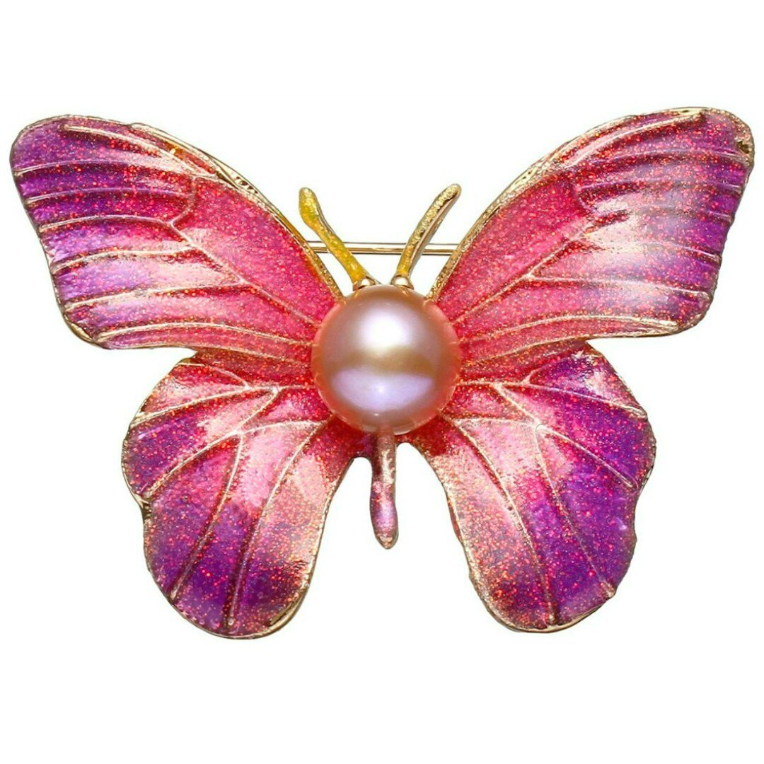 Brosa Pandantiv Fluture Mov cu Perla Naturala Crem de 8 mm