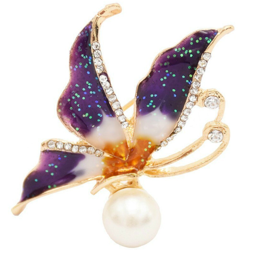 Brosa Pandantiv Fluture Mov cu Perla Naturala Alba