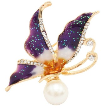 Brosa Pandantiv Fluture Mov cu Perla Naturala Alba Brosa Pandantiv Fluture Mov cu Perla Naturala Alba