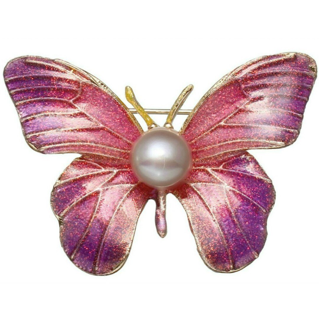 Brosa Pandantiv Fluture Mov cu Perla Naturala Lavanda de 8 mm